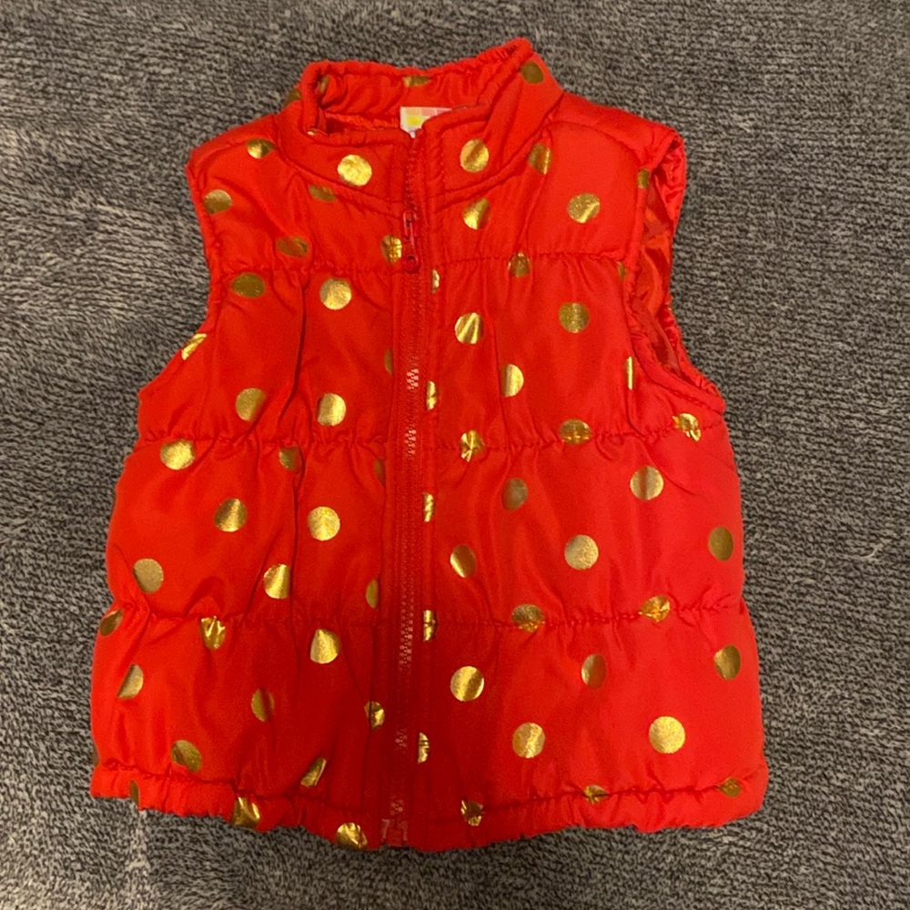 18 month old red and gold polkadot vest